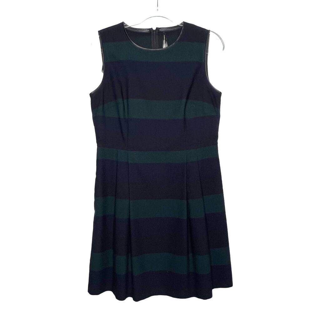 MARC NEW YORK ANDREW MARC Striped Pleated Knee Length Dress Green Navy Size 12